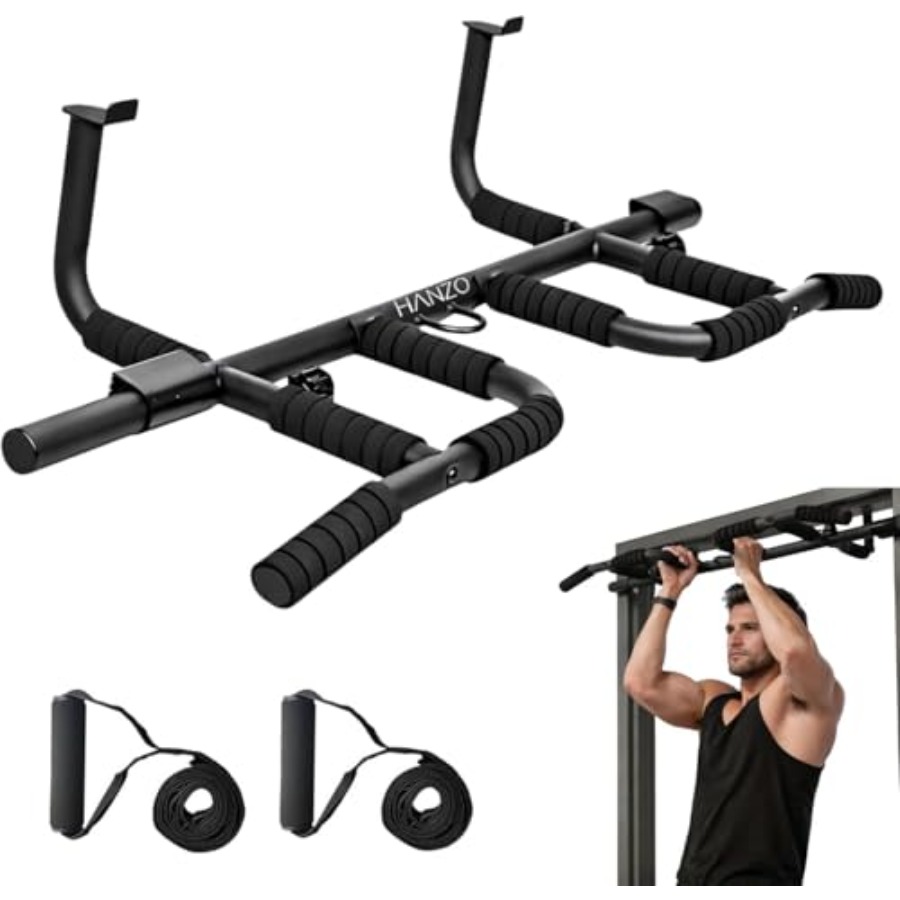 Pull Up Bar - مجموعة قضبان سحب للباب مع أحزمة